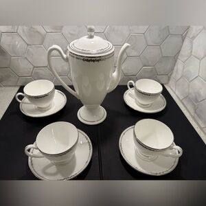 Waterford Fine China Carnegie Coffee Pot & 4 Cup & Saucer Sets Stunning! Rare!